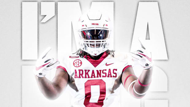 Arkansas linebacker Alex Sanford of Oxford, Mississippi poses for his commitment photo.